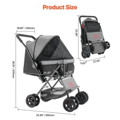 VEVOR Pet Stroller, 44 lbs Weight Capacity, Foldable Dog Stroller Cart, 4 Wheels Cats Stroller with Mesh Windows & Revrsible Handle, Portable Pet Carrier Stroller with Brake, for Small to Medium Pets