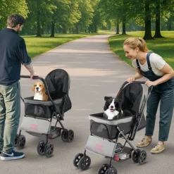 VEVOR Pet Stroller, 44 lbs Weight Capacity, Foldable Dog Stroller Cart, 4 Wheels Cats Stroller with Mesh Windows & Revrsible Handle, Portable Pet Carrier Stroller with Brake, for Small to Medium Pets