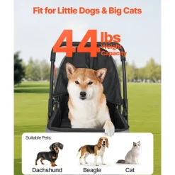 VEVOR Pet Stroller, 44 lbs Weight Capacity, Foldable Dog Stroller Cart, 4 Wheels Cats Stroller with Mesh Windows & Revrsible Handle, Portable Pet Carrier Stroller with Brake, for Small to Medium Pets