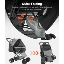 VEVOR Pet Stroller, 44 lbs Weight Capacity, Foldable Dog Stroller Cart, 4 Wheels Cats Stroller with Mesh Windows & Revrsible Handle, Portable Pet Carrier Stroller with Brake, for Small to Medium Pets