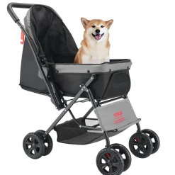 VEVOR Pet Stroller, 44 lbs Weight Capacity, Foldable Dog Stroller Cart, 4 Wheels Cats Stroller with Mesh Windows & Revrsible Handle, Portable Pet Carrier Stroller with Brake, for Small to Medium Pets