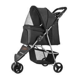 VEVOR Pet Stroller, 35 lbs Weight Capacity, Foldable Dog Stroller Cart, 3 Wheels Cats Stroller with Mesh Windows and Cup Holders, Portable Pet Carrier Stroller with Brake, for Small to Medium Pets