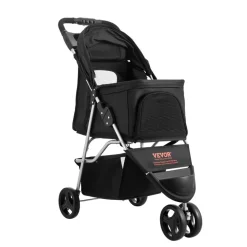 VEVOR Pet Stroller, 35 lbs Weight Capacity, Foldable Dog Stroller Cart, 3 Wheels Cats Stroller with Mesh Windows and Cup Holders, Portable Pet Carrier Stroller with Brake, for Small to Medium Pets