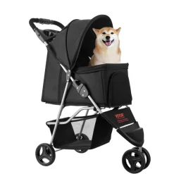 VEVOR Pet Stroller, 35 lbs Weight Capacity, Foldable Dog Stroller Cart, 3 Wheels Cats Stroller with Mesh Windows and Cup Holders, Portable Pet Carrier Stroller with Brake, for Small to Medium Pets