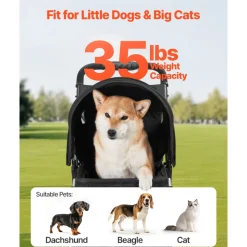 VEVOR Pet Stroller, 35 lbs Weight Capacity, Foldable Dog Stroller Cart, 3 Wheels Cats Stroller with Mesh Windows and Cup Holders, Portable Pet Carrier Stroller with Brake, for Small to Medium Pets