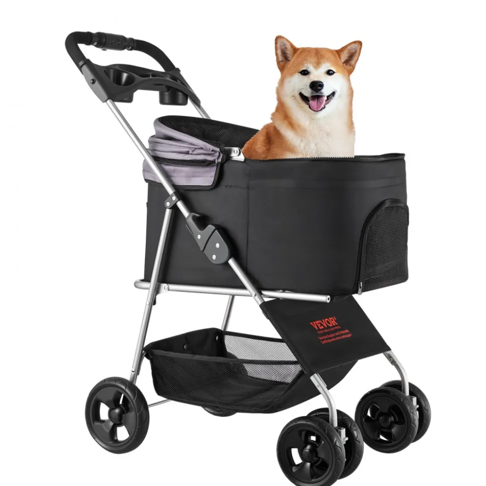 VEVOR Pet Stroller, 35 lbs Weight Capacity, Foldable Dog Stroller Cart, 4 Wheels Cats Pram with Detachable Carrier & Mesh Windows, Portable Animal Carrier with Brake for Small to Medium Pets