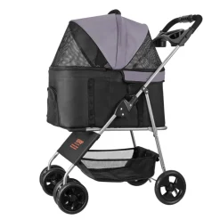 VEVOR Pet Stroller, 35 lbs Weight Capacity, Foldable Dog Stroller Cart, 4 Wheels Cats Pram with Detachable Carrier & Mesh Windows, Portable Animal Carrier with Brake for Small to Medium Pets
