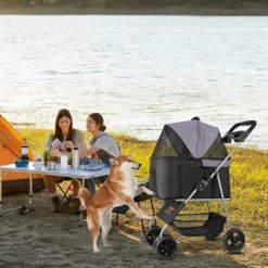 VEVOR Pet Stroller, 35 lbs Weight Capacity, Foldable Dog Stroller Cart, 4 Wheels Cats Pram with Detachable Carrier & Mesh Windows, Portable Animal Carrier with Brake for Small to Medium Pets
