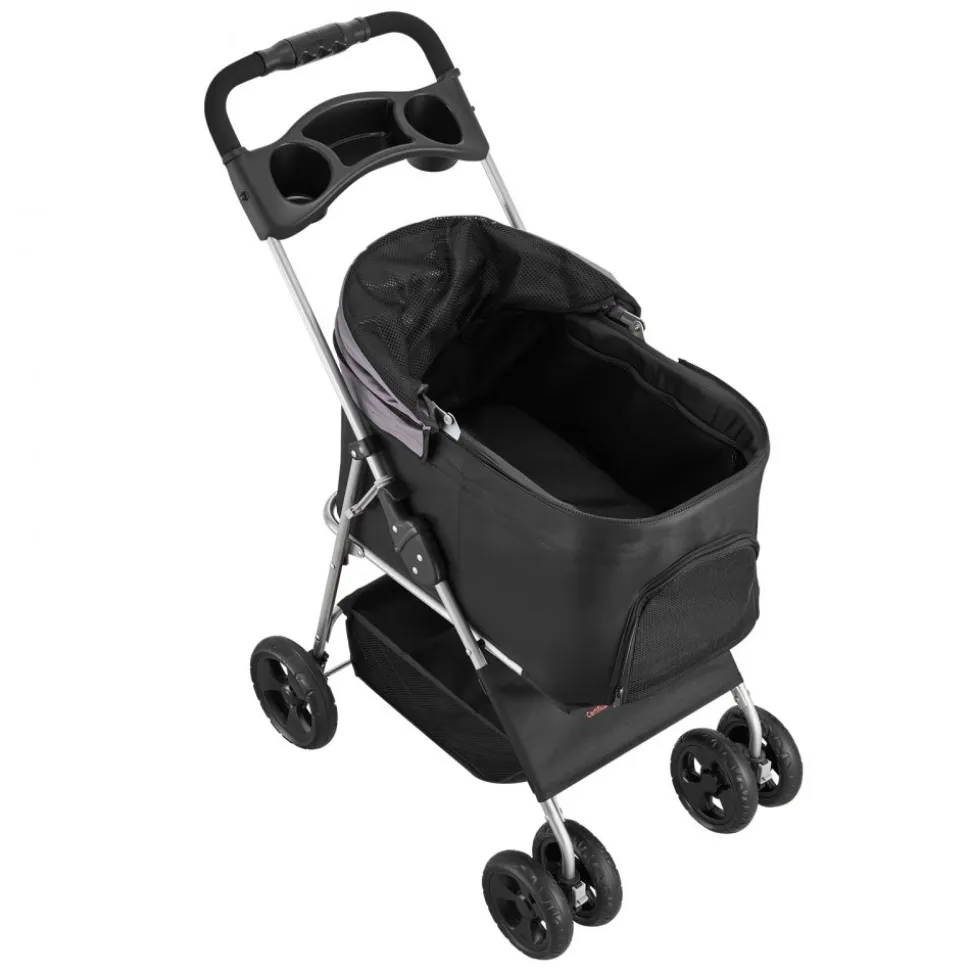 VEVOR Pet Stroller, 35 lbs Weight Capacity, Foldable Dog Stroller Cart, 4 Wheels Cats Pram with Detachable Carrier & Mesh Windows, Portable Animal Carrier with Brake for Small to Medium Pets