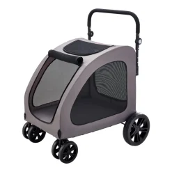 VEVOR Pet Stroller, 4 Wheels Dog Stroller with Brakes, 160lbs Weight Capacity, Portable Puppy Stroller Carrier with Breathable Mesh Windows & Height-Adjustable Height, Animal Stroller for Cats & Dogs
