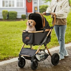 VEVOR Pet Stroller, 4 Wheels Dog Stroller Rotate with Brakes, 66 lbs Weight Capacity, Puppy Stroller with Detachable Carrier, Storage Basket and Pet Pad, for Small to Medium Sized Dogs, Black