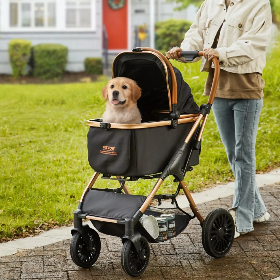 VEVOR Pet Stroller, 4 Wheels Dog Stroller Rotate with Brakes, 66 lbs Weight Capacity, Puppy Stroller with Detachable Carrier, Storage Basket and Pet Pad, for Small to Medium Sized Dogs, Black