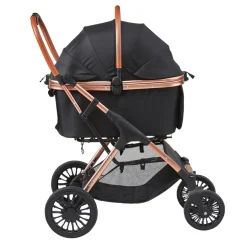 VEVOR Pet Stroller, 4 Wheels Dog Stroller Rotate with Brakes, 66 lbs Weight Capacity, Puppy Stroller with Detachable Carrier, Storage Basket and Pet Pad, for Small to Medium Sized Dogs, Black