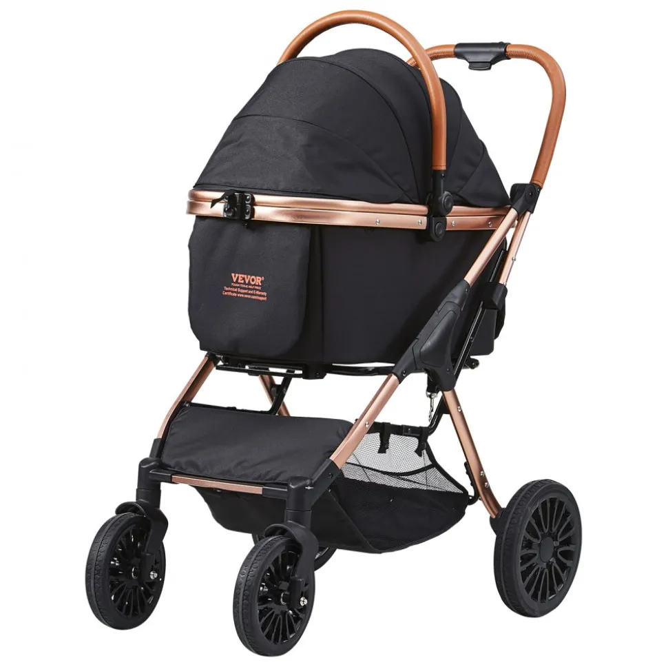 VEVOR Pet Stroller, 4 Wheels Dog Stroller Rotate with Brakes, 66 lbs Weight Capacity, Puppy Stroller with Detachable Carrier, Storage Basket and Pet Pad, for Small to Medium Sized Dogs, Black