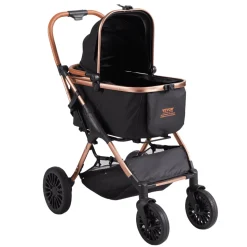 VEVOR Pet Stroller, 4 Wheels Dog Stroller Rotate with Brakes, 66 lbs Weight Capacity, Puppy Stroller with Detachable Carrier, Storage Basket and Pet Pad, for Small to Medium Sized Dogs, Black