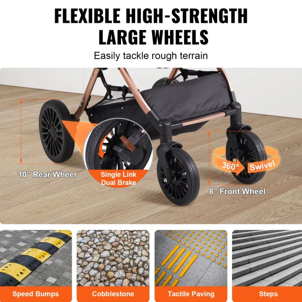 VEVOR Pet Stroller, 4 Wheels Dog Stroller Rotate with Brakes, 66 lbs Weight Capacity, Puppy Stroller with Detachable Carrier, Storage Basket and Pet Pad, for Small to Medium Sized Dogs, Black