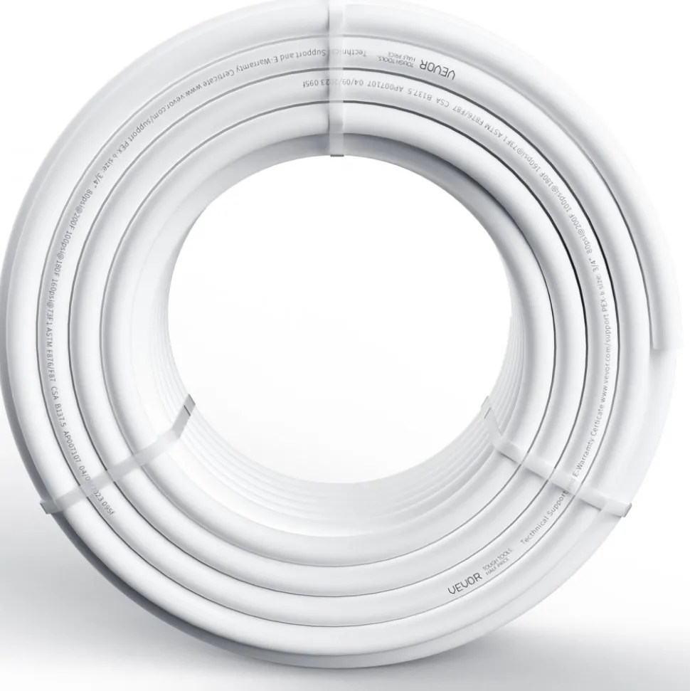 VEVOR PEX Pipe 3/4 Inch, 100 Feet Length PEX-B Flexible Pipe Tubing for Potable Water, Pex Water Lines for Hot/Cold Water & Easily Restore, Plumbing Applications with Free Cutter & Clamps ,White