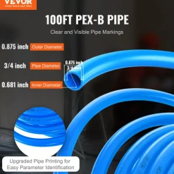 VEVOR PEX Pipe 3/4 Inch, 100 Feet Length PEX-A Flexible Pipe Tubing for Potable Water, Pex Water Lines for Hot/Cold Water & Easily Restore, Plumbing Applications with Free Cutter,Blue