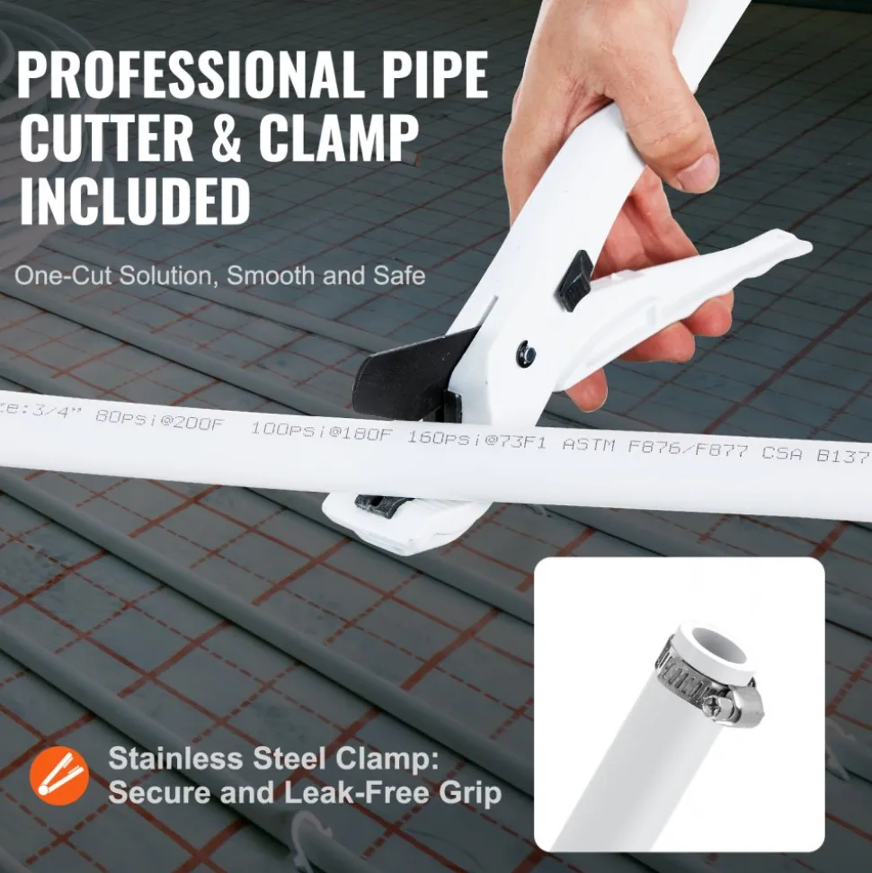VEVOR PEX Pipe 3/4 Inch, 500 Feet Length PEX-B Flexible Pipe Tubing for Potable Water, Pex Water Lines for Hot/Cold Water & Easily Restore, Plumbing Applications with Free Cutter & Clamps ,White