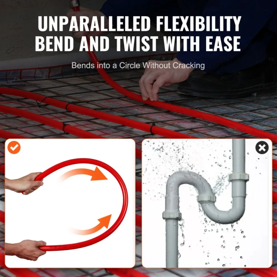 VEVOR PEX Pipe 1/2 Inch, 2 x 100 Feet Length PEX-A Flexible Pipe Tubing for Potable Water, Pex Water Lines for Hot/Cold Water & Easily Restore, Plumbing Applications with Free Cutter, Blue & Red