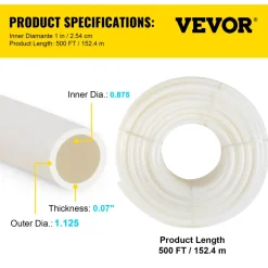 VEVOR PEX Pipe, 1 Inch x 500 FT PEX Tubing, Non Oxygen Barrier White PEX-B Pipe, Flexible PEX Water Line for RV Sewer Hose, Plumbing, Radiant Heating