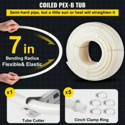 VEVOR PEX Pipe, 1 Inch x 500 FT PEX Tubing, Non Oxygen Barrier White PEX-B Pipe, Flexible PEX Water Line for RV Sewer Hose, Plumbing, Radiant Heating