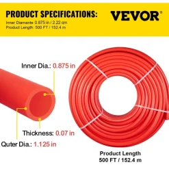 VEVOR PEX Pipe, 7/8 inch x 500 FT PEX Tubing, Non Oxygen Barrier Red PEX-B Pipe, Flexible PEX Water Line for RV Sewer Hose, Plumbing, Radiant Heating