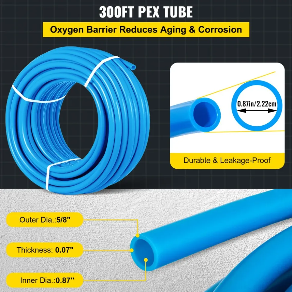 VEVOR Pex Tubing, 1" Pex Pipe 300ft Flexible Pex Hose Non Oxygen Barrier Pex Tube Coil 80-160psi Pex Water Line Blue Pex Piping for Hot & Cold Water Plumbing Open Loop Radiant Floor Heating System