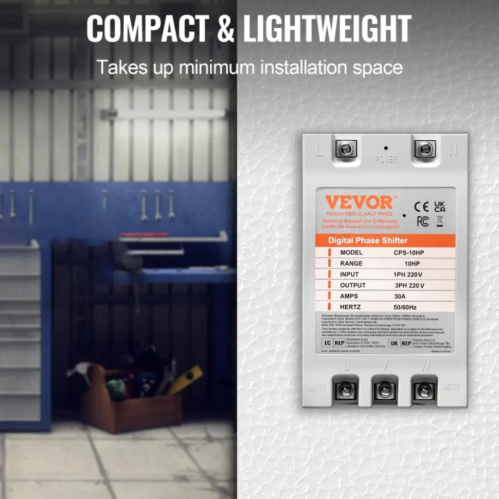 VEVOR 3 Phase Converter - 5HP 15A 220V Single Phase to 3 Phase Converter, Digital Phase Shifter for Residential and Light Commercial Use, 220V Input/Output (One Converter for One Motor Only)