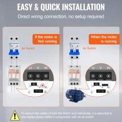 VEVOR 3 Phase Converter - 5HP 15A 220V Single Phase to 3 Phase Converter, Digital Phase Shifter for Residential and Light Commercial Use, 220V Input/Output (One Converter for One Motor Only)