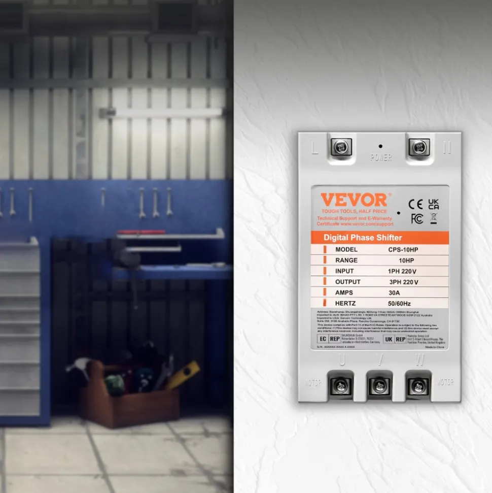 VEVOR 3 Phase Converter - 5HP 15A 220V Single Phase to 3 Phase Converter, Digital Phase Shifter for Residential and Light Commercial Use, 220V Input/Output (One Converter for One Motor Only)