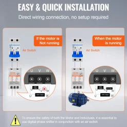 VEVOR 3 Phase Converter- 7.5HP 23A 220V Single Phase to 3 Phase Converter, Digital Phase Shifter for Residential & Light Commercial Use, 220V Input/Output (One DPS Must Be Used on One Motor Only)