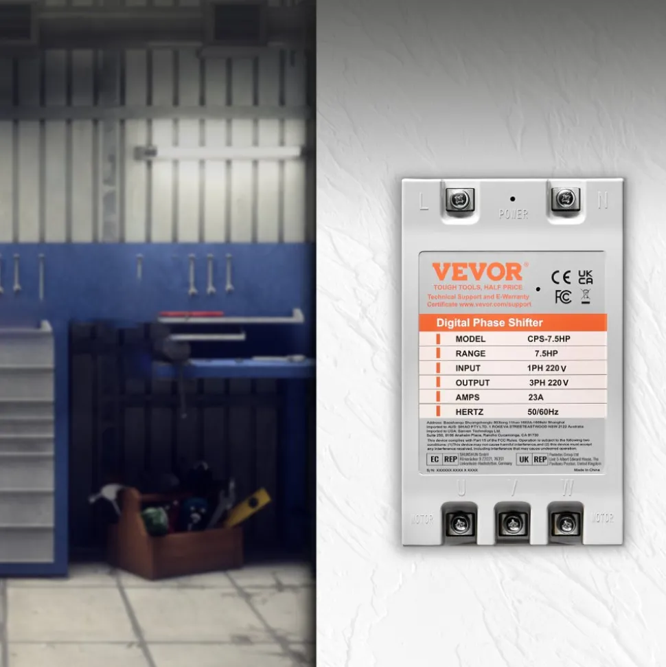 VEVOR 3 Phase Converter- 7.5HP 23A 220V Single Phase to 3 Phase Converter, Digital Phase Shifter for Residential & Light Commercial Use, 220V Input/Output (One DPS Must Be Used on One Motor Only)