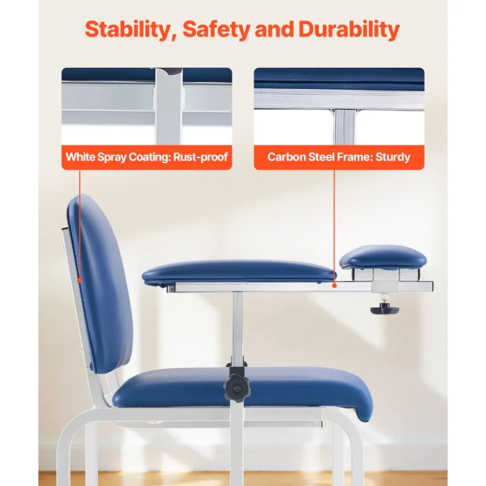 VEVOR Phlebotomy Chair, Blood Draw Chair with Adjustable Armrests and Flip Arm, 400LBS Loading Blood Drawing Medical Chair with Soft Padded Seat, Easy-to-Clean PVC Leather for Hospitals, Labs, Clinics