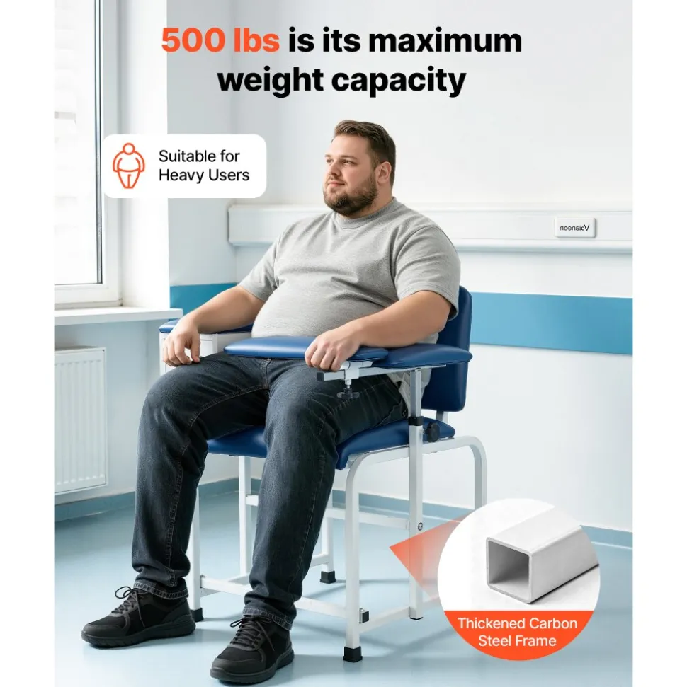 VEVOR Phlebotomy Chair 500LBS Blood Draw Medical Chair with Drawer, Comfortable Blood Drawing Chairs with Adjustable Armrests, Soft Padded Seat, Easy-to-Clean PVC Leather for Hospitals Clinics