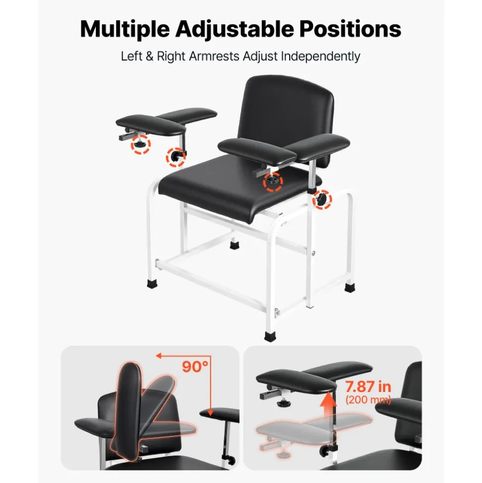 VEVOR Phlebotomy Chair 750LBS Capacity Blood Draw Medical Chair, Comfortable Blood Drawing Chairs with Adjustable Armrests, Soft Padded Seat, Easy-to-Clean PVC Leather for Hospitals Clinics