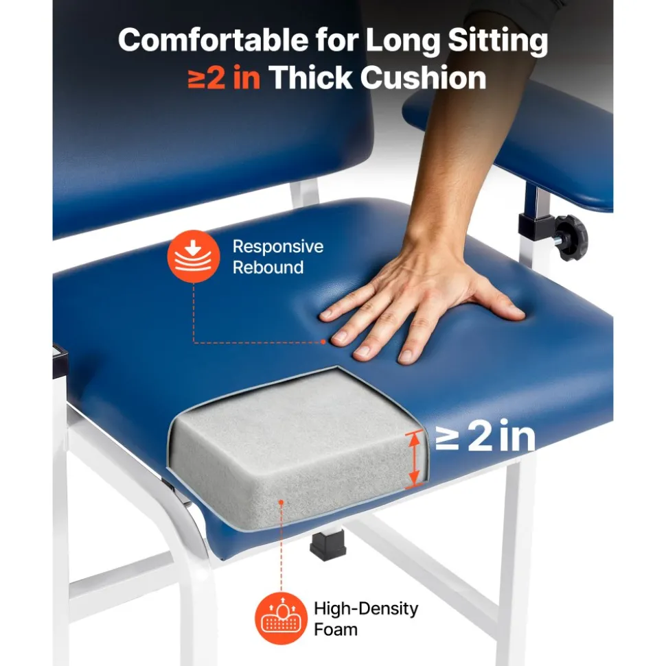 VEVOR Phlebotomy Chair 500LBS Capacity Blood Draw Medical Chair, Comfortable Blood Drawing Chairs with Adjustable Armrests, Soft Padded Seat, Easy-to-Clean PVC Leather for Hospitals Clinics