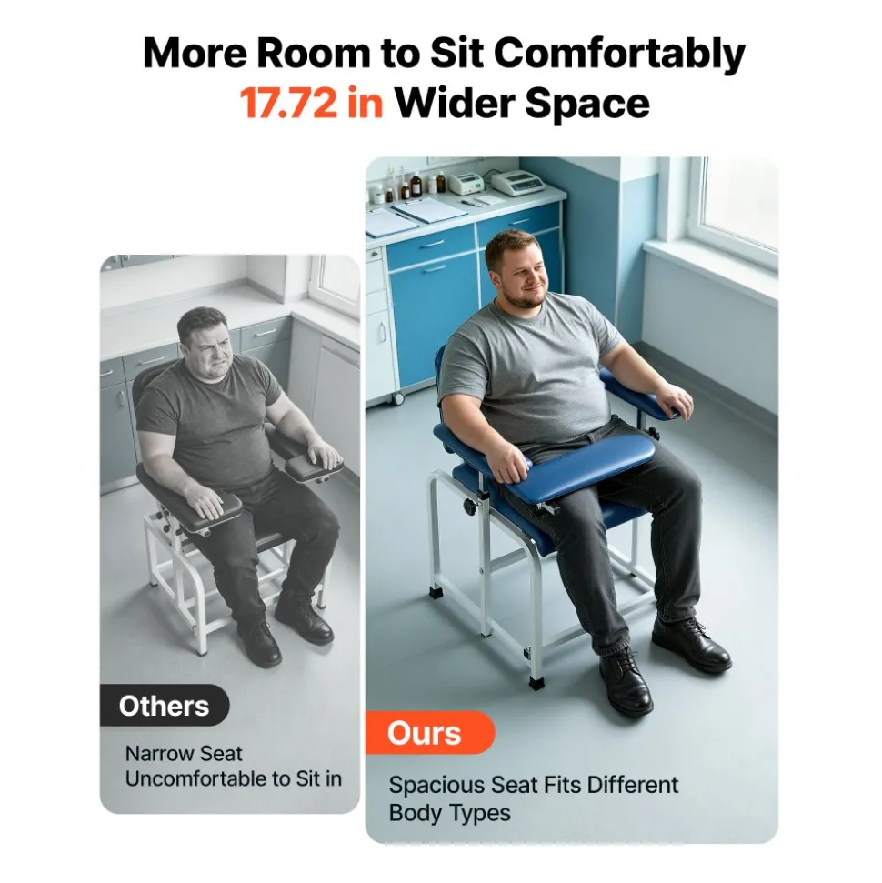 VEVOR Phlebotomy Chair 500LBS Capacity Blood Draw Medical Chair, Comfortable Blood Drawing Chairs with Adjustable Armrests, Soft Padded Seat, Easy-to-Clean PVC Leather for Hospitals Clinics