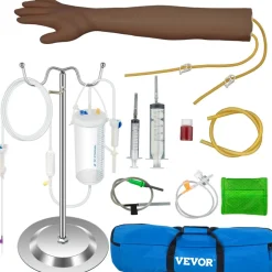VEVOR Phlebotomy Practice Kit, Dark Skin IV Practice Kit Venipuncture Learning Phlebotomy Practice Arm Kit with Infusion Stand for Nurse, Medical Students