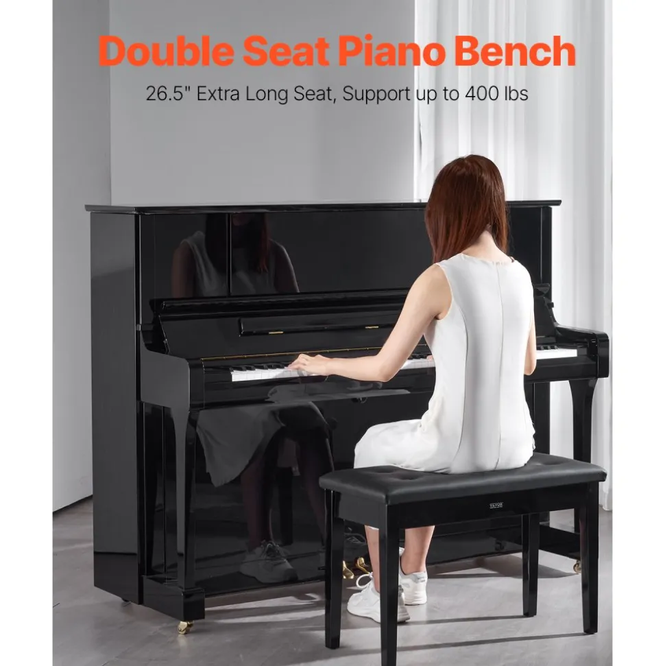 VEVOR Piano Bench, 29.5" x 14" x 19", Duet Keyboard Piano Chair with High-Density Padded Cushion, Storage Compartment for Music Books, Wooden Piano Bookcase Stool Seat, for Vanity and Living Room