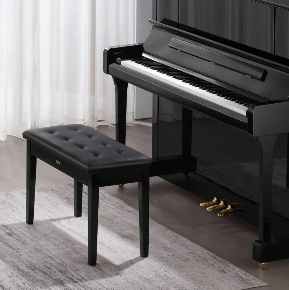 VEVOR Piano Bench, 29.5" x 14" x 19", Duet Keyboard Piano Chair with High-Density Padded Cushion, Storage Compartment for Music Books, Wooden Piano Bookcase Stool Seat, for Vanity and Living Room