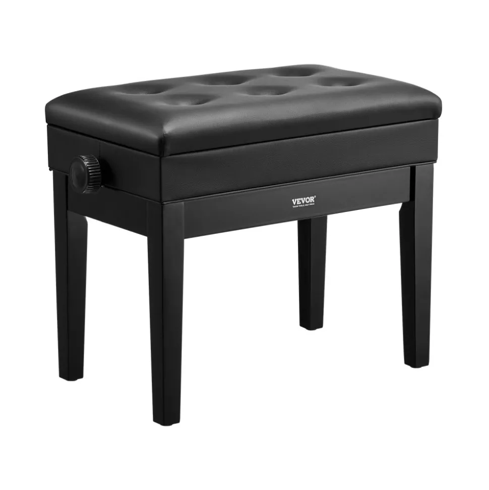 VEVOR Piano Bench, 22" x 13" x 19.3", Keyboard Piano Chair with 19.3"-22.8" Adjustable Height, Padded Cushion, Storage Compartment for Music Books, Wooden Piano Stool Seat, for Vanity, Living Room