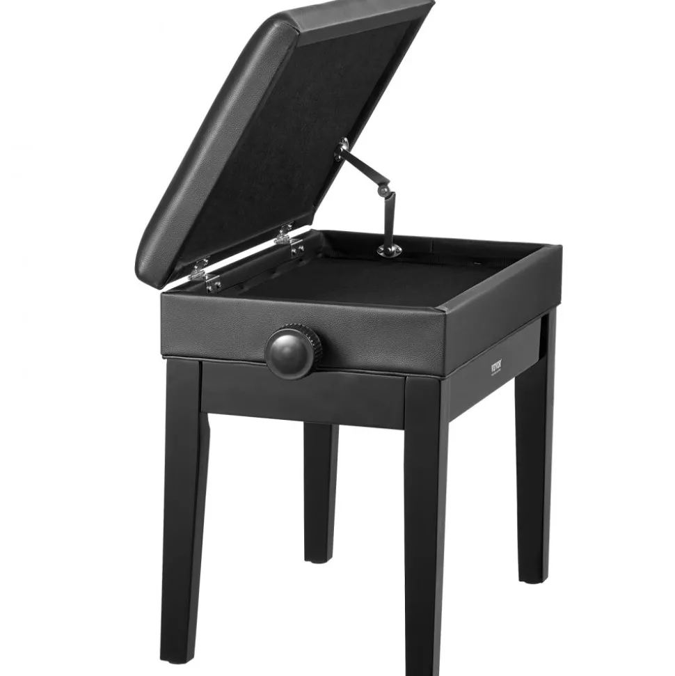 VEVOR Piano Bench, 22" x 13" x 19.3", Keyboard Piano Chair with 19.3"-22.8" Adjustable Height, Padded Cushion, Storage Compartment for Music Books, Wooden Piano Stool Seat, for Vanity, Living Room