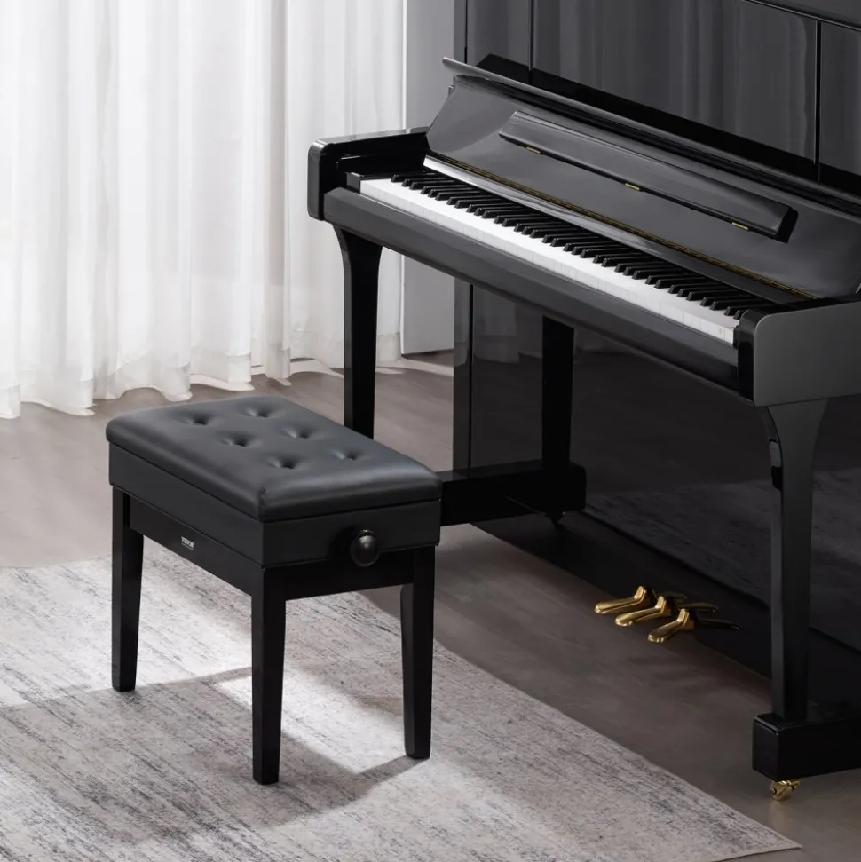 VEVOR Piano Bench, 22" x 13" x 19.3", Keyboard Piano Chair with 19.3"-22.8" Adjustable Height, Padded Cushion, Storage Compartment for Music Books, Wooden Piano Stool Seat, for Vanity, Living Room