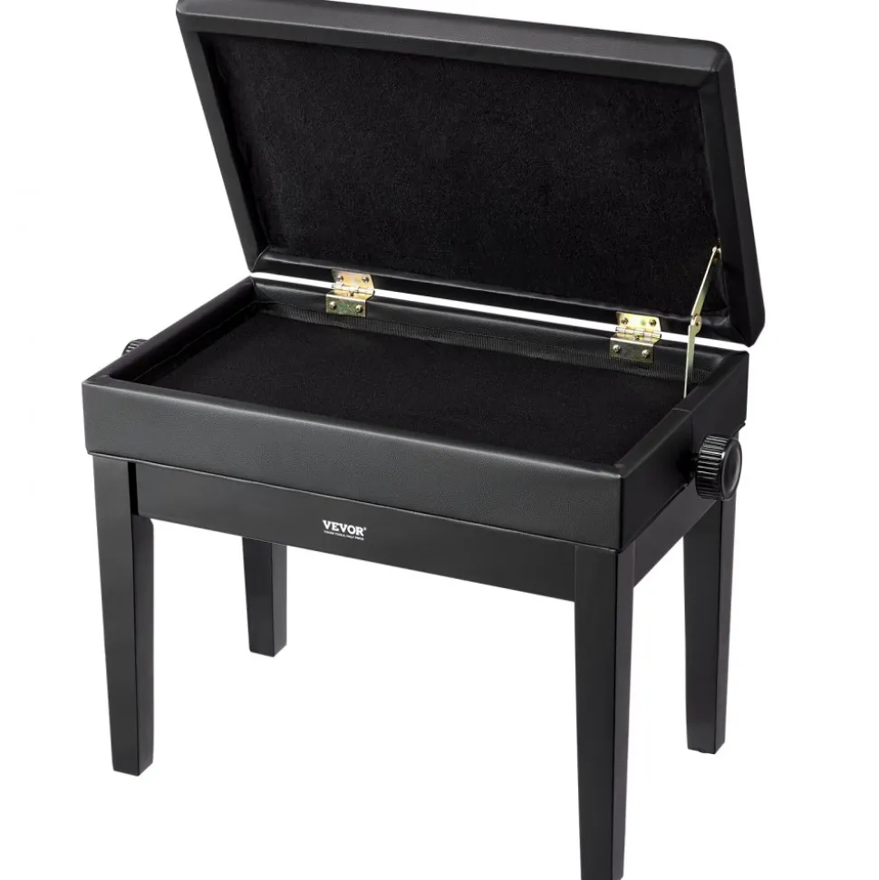 VEVOR Piano Bench, 22" x 13" x 19.3", Keyboard Piano Chair with 19.3"-22.8" Adjustable Height, Padded Cushion, Storage Compartment for Music Books, Wooden Piano Stool Seat, for Vanity, Living Room