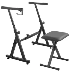 VEVOR Piano Keyboard Stand and Bench Set, Z Style, Heavy-Duty Digital Piano Music Stand and Seat, 250 lbs Capacity with Adjustable Piano Bench Width Height Wheels, Fits for 54-88 Key Electric Pianos
