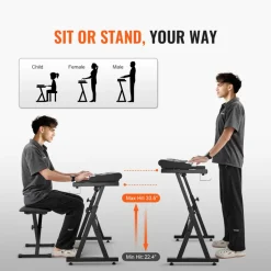 VEVOR Piano Keyboard Stand and Bench Set, Z Style, Heavy-Duty Digital Piano Music Stand and Seat, 250 lbs Capacity with Adjustable Piano Bench Width Height Wheels, Fits for 54-88 Key Electric Pianos