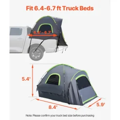 VEVOR Pickup Truck Tent, Fit 6.4-6.7 ft Truck Tents for Camping, Waterproof PU2000 2-3 Person Sleeping Truck Bed Tent with Double Layer Design Windows, Sturdy Truck Bed Camper Shell with Storage Bag