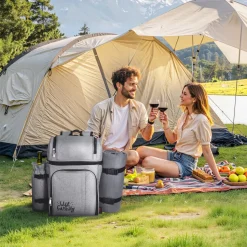 VEVOR Picnic Backpack, Beach Picnic Backpack Bag for 4 Person with Insulated Cooler Compartment, Detachable Bottle/Wine Holder, Lightweight Blanket, Plates and Cutlery Set for Hiking & Camping, Grey