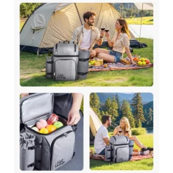 VEVOR Picnic Backpack, Beach Picnic Backpack Bag for 4 Person with Insulated Cooler Compartment, Detachable Bottle/Wine Holder, Lightweight Blanket, Plates and Cutlery Set for Hiking & Camping, Brown